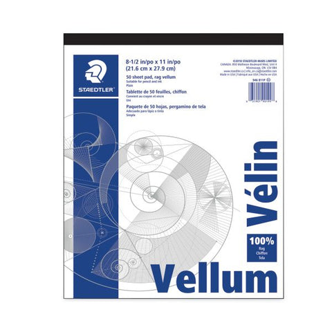 Staedtler Mars Translucent Vellum Art and Drafting Paper, 16 lb Bristol Weight, 8.5 x 11, 50/Pad