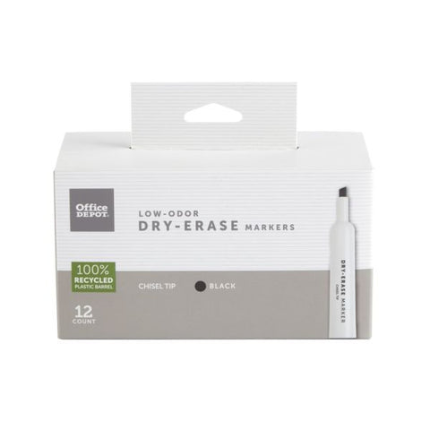 Low-Odor Dry-Erase Markers, Chisel Point, 100% Recycled Plastic Barrel, Black, Pack Of 12
