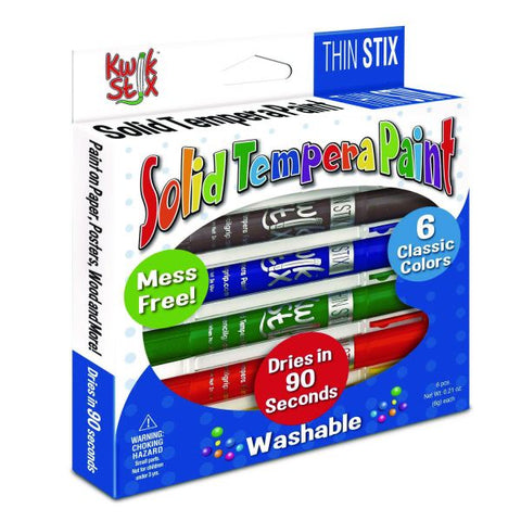TPG Creations Thin Stix Tempera Paint Set, 6 Assorted Classic Colors, 6/Set, 24 Sets/Carton