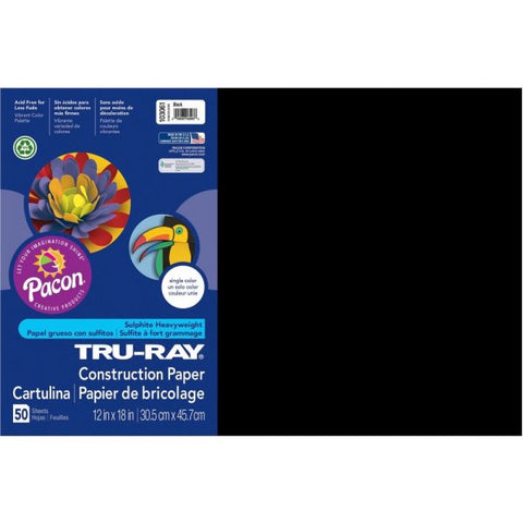 Tru-Ray Construction Paper, 50% Recycled, 12" x 18", Black, Pack Of 50