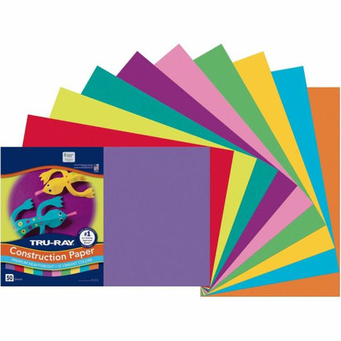Tru-Ray Construction Paper, 50% Recycled, Assorted Colors, 12" x 18", Pack Of 50 Sheets