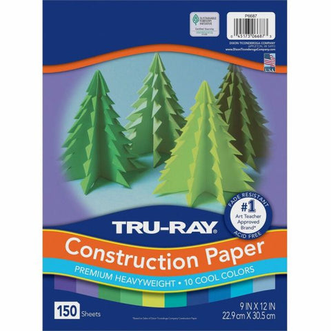 Pacon Tru-Ray Construction Paper, 76 lb Text Weight, 9 x 12, Cool Assorted Colors, 150/Pack
