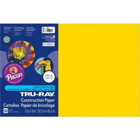 Tru-Ray Construction Paper, 50% Recycled, 12" x 18", Yellow, Pack Of 50