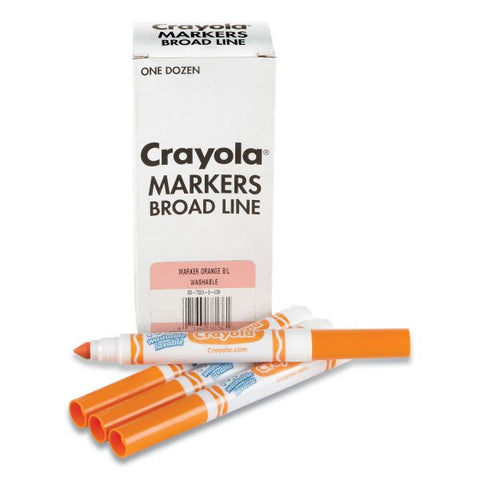 Crayola Broad Line Washable Markers, Broad Bullet Tip, Orange, 12/Box