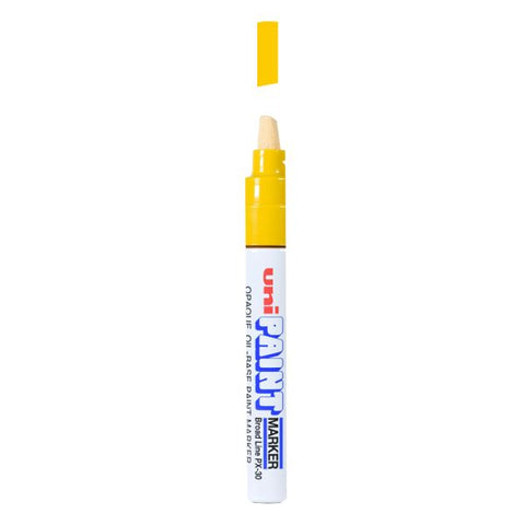 uniball uni Paint Oil-Base Marker, Broad, White Barrel, Yellow Ink