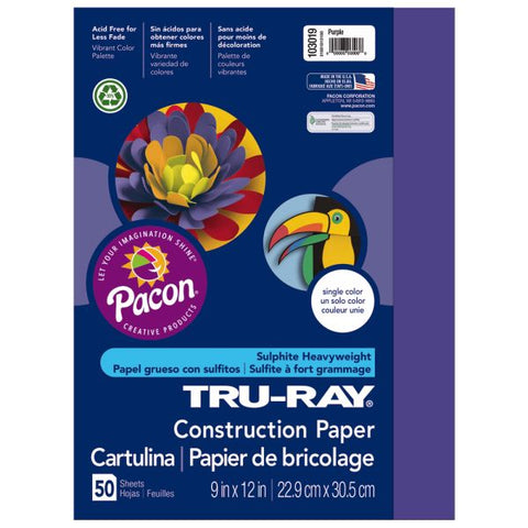 Tru-Ray Construction Paper, 50% Recycled, 9" x 12", Purple, Pack Of 50