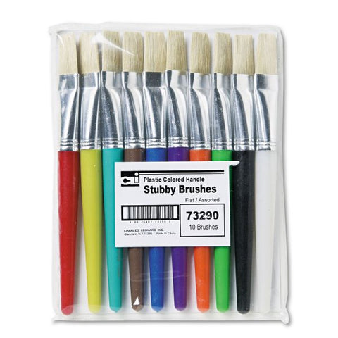 Charles Leonard Stubby Brush Set, Natural Bristle, Flat Profile, 10/Set