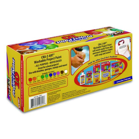 Cra-Z-Art Washable Project Paints, 10 Assorted Colors, 2 oz Bottles, 10/Pack
