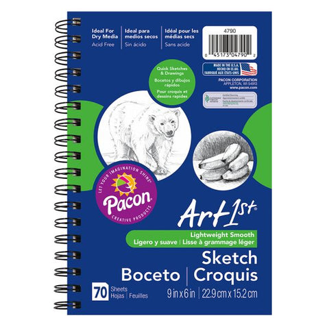 Pacon Art1st Sketch Diary, 64 lb Text Paper Stock, Blue Cover, (70) 9 x 6 Sheets