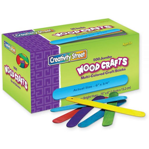 Creativity Street Wood Crafts Jumbo Craft Sticks, 6" x 3/4" x 2mm, Color, Box Of 500