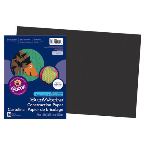 SunWorks Construction Paper, 12" x 18", Black, Pack Of 50
