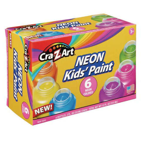 Cra-Z-Art Neon Washable Kids' Paint, 6 Assorted Neon Colors, 2 oz Bottle, 6/Pack