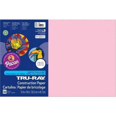 Tru-Ray Construction Paper, 50% Recycled, 12" x 18", Pink, Pack Of 50