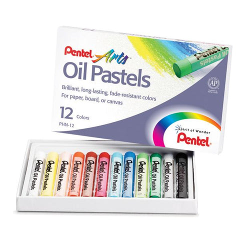 Pentel Arts Oil Pastels, Assorted Colors, Pack Of 12