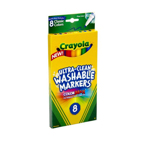 Crayola Ultra-Clean Washable Color Markers, Thin Line, Assorted Classic Colors, Box Of 8