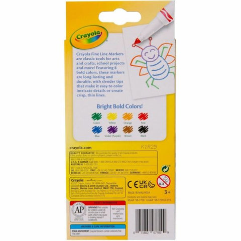 Crayola Fine Line Markers, Assorted Classic Colors, Box Of 8