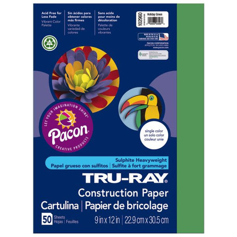 Tru-Ray Construction Paper, 50% Recycled, 9" x 12", Holiday Green, Pack Of 50