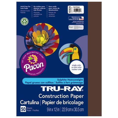 Tru-Ray Construction Paper, 50% Recycled, 9" x 12", Dark Brown, Pack Of 50