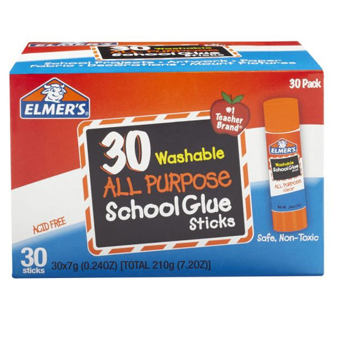 Elmer's Glue Stick Classroom Pack, All-Purpose Clear, Box Of 30