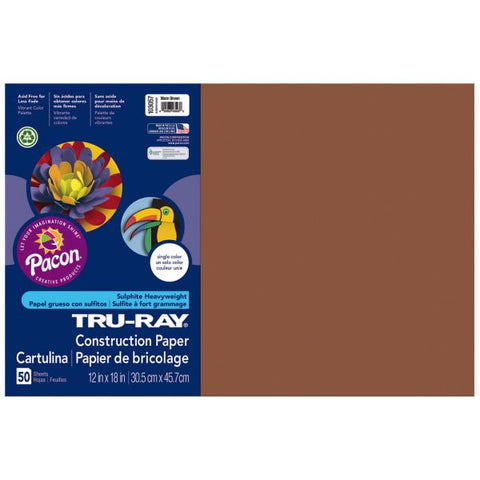 Tru-Ray Construction Paper, 50% Recycled, 12" x 18", Warm Brown, Pack Of 50