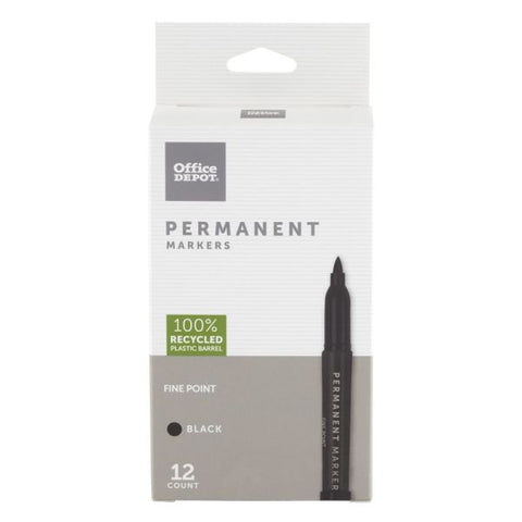 Permanent Markers, Fine Point, 100% Recycled Plastic Barrel, Black Ink, Pack Of 12