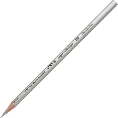 Prismacolor Verithin Colored Pencils, Silver Lead, Silver Barrel, 12-Pk