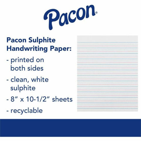 Zaner-Bloser Pacon Broken Midline Sulphite Paper - 500 Sheets - 0.50" Ruled - 8" x 10 1/2" - White Paper - 500 / Ream