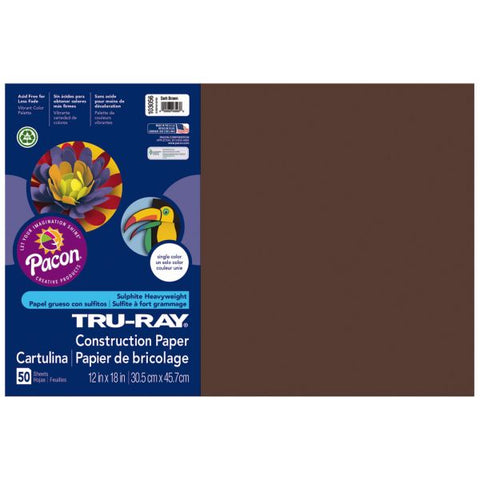 Tru-Ray Construction Paper, 50% Recycled, 12" x 18", Dark Brown, Pack Of 50