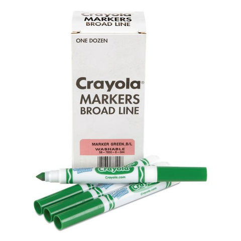 Crayola Broad Line Washable Markers, Broad Bullet Tip, Green, 12/Box