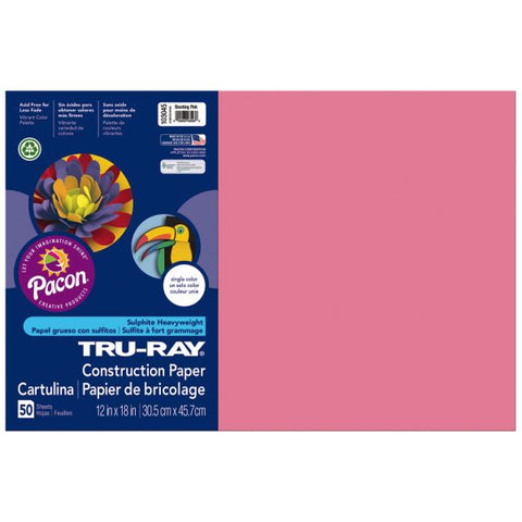 Tru-Ray Construction Paper, 50% Recycled, 12" x 18", Shocking Pink, Pack Of 50