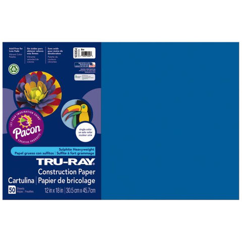 Tru-Ray Construction Paper, 50% Recycled, 12" x 18", Blue, Pack Of 50