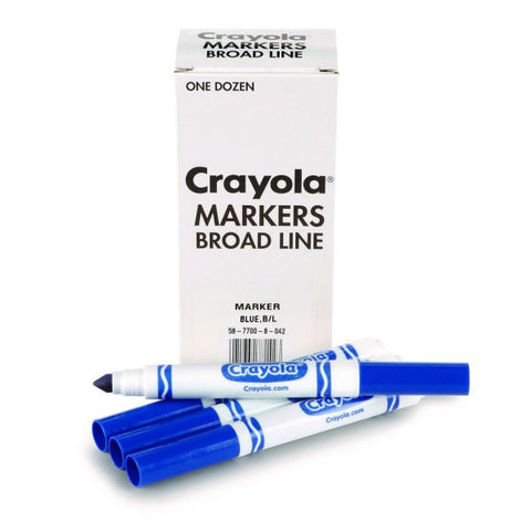 Crayola Broad Line Washable Markers, Broad Bullet Tip, Blue, 12/Box