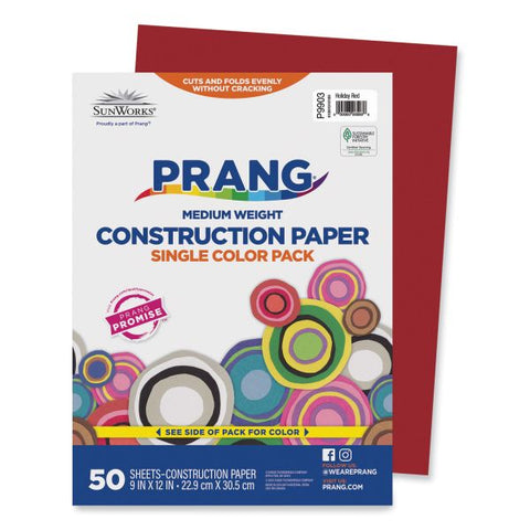 Prang SunWorks Construction Paper, 50 lb Text Weight, 9 x 12, Holiday Red, 50/Pack