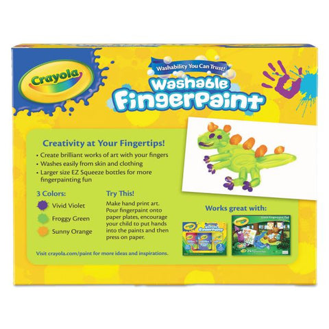 Crayola Washable Fingerpaint Pack, 3 Assorted Bright Colors, 8 oz Tube, 3/Box