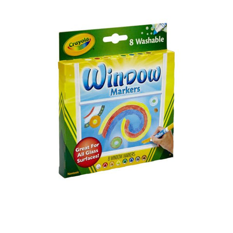 Crayola Washable Window Markers, Conical Tip, Assorted Colors, Box Of 8