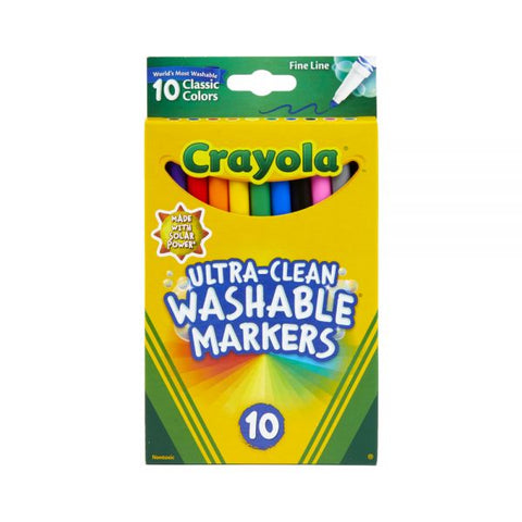 Crayola Ultra-Clean Washable Markers, Fine Tip, Assorted Classic Colors, Box Of 10