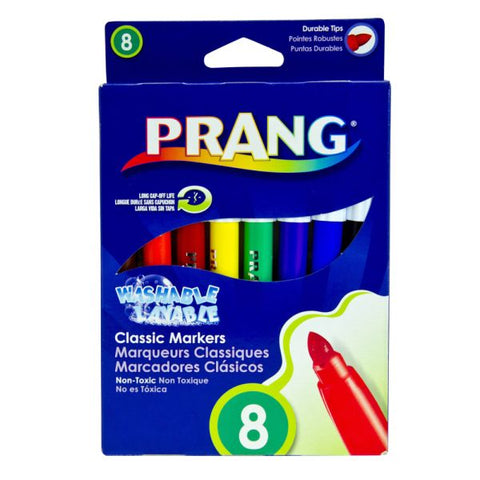 Prang Classic Color Washable Art Markers, Conical Tip, Assorted Colors, Pack Of 8