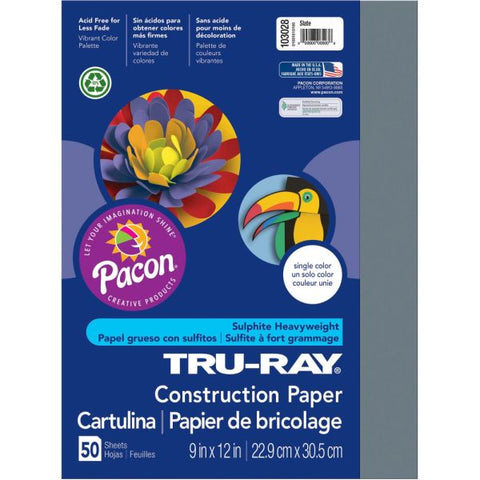 Tru-Ray Construction Paper, 9" x 12", Slate Gray Sulphite, Pack Of 50 Sheets