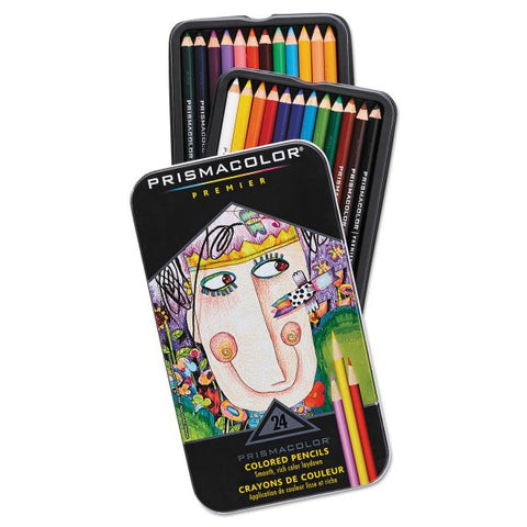 Prismacolor Premier Colored Pencil, 3 mm, 2B, Assorted Lead and Barrel Colors, 24/Pack