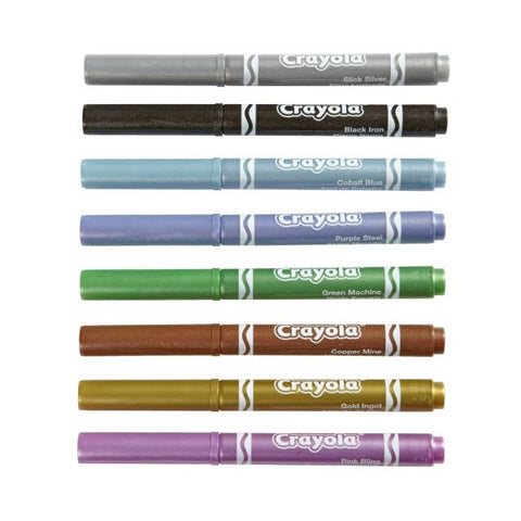 Crayola Metallic Markers, Bullet Point, Assorted Colors, Pack Of 8