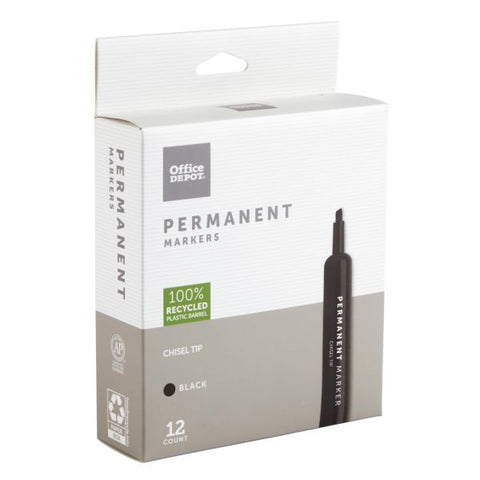 Permanent Markers, Chisel Point, 100% Recycled Plastic Barrel, Black Ink, Pack Of 12