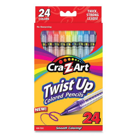 Cra-Z-Art Twist Up Colored Pencils, 24 Assorted Lead Colors, Clear Barrel, 24/Set