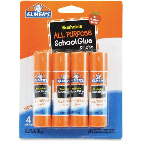 Elmer's Washable School Glue Sticks, 0.24 Oz, Pack Of 4