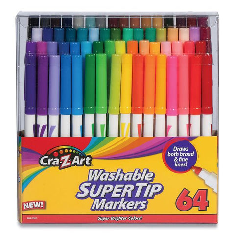 Cra-Z-Art Washable SuperTip Markers, Fine/Broad Bullet Tips, Assorted Colors, 64/Set