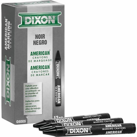 Dixon Long-Lasting Marking Crayons, 5", Black, Pack of 12