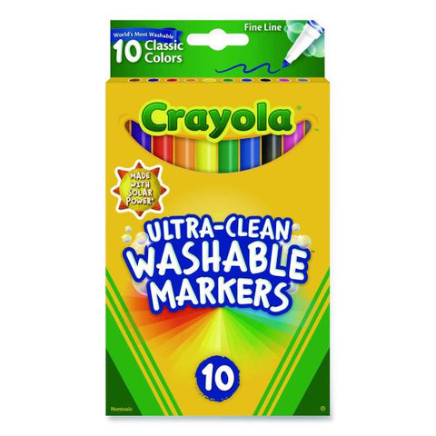 Crayola Ultra-Clean Washable Markers, Fine Line Precision Bullet Tip, Assorted Colors, 10/Box