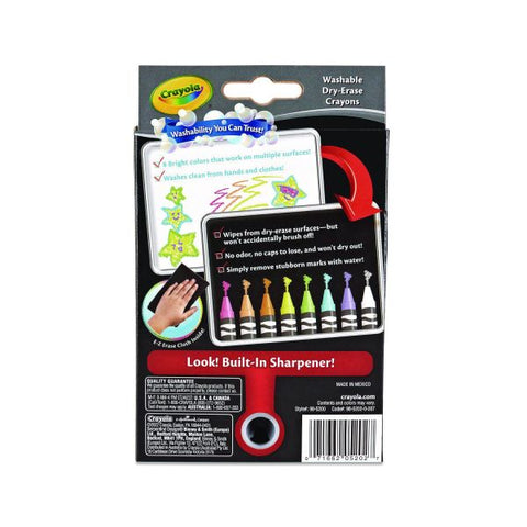 Crayola Washable Dry Erase Crayons w/E-Z Erase Cloth, Assorted Bright Colors, 8/Box