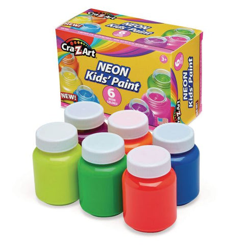 Cra-Z-Art Neon Washable Kids' Paint, 6 Assorted Neon Colors, 2 oz Bottle, 6/Pack