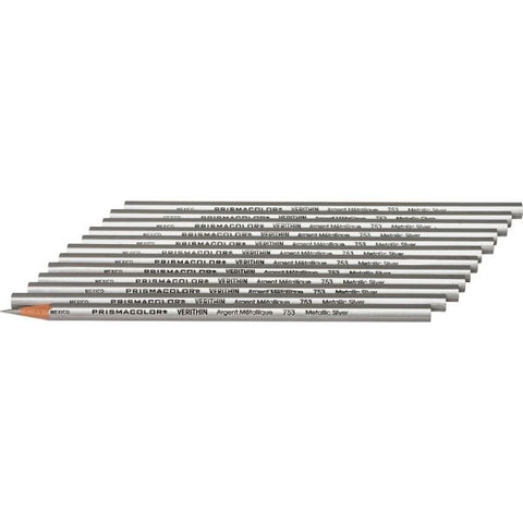 Prismacolor Verithin Colored Pencils, Silver Lead, Silver Barrel, 12-Pk