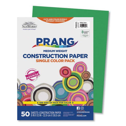 Prang SunWorks Construction Paper, 50 lb Text Weight, 9 x 12, Holiday Green, 50/Pack